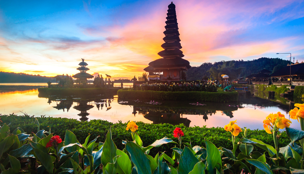 Bali temple at sunset